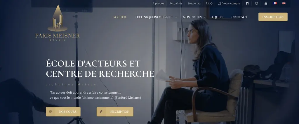 Capture de l'ancienne page d'accueil du site, avec la citation de Sanford Meisner en devise